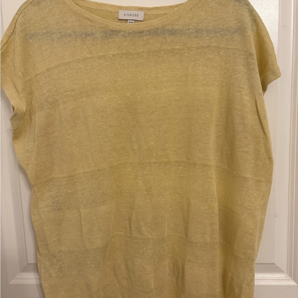 Kinross 100% Linen Chartreuse Short Sleeve Top – Lightweight Summer Knit